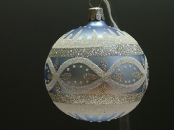 KOULE, SKLENĚNÁ, HLADKÁ, MAT, SV. MODRÁ, MALOVANÁ, DEKOR