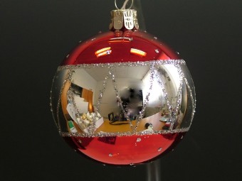 KOULE, skleněná, hladká, stříbrná, lesk, barevný dekor