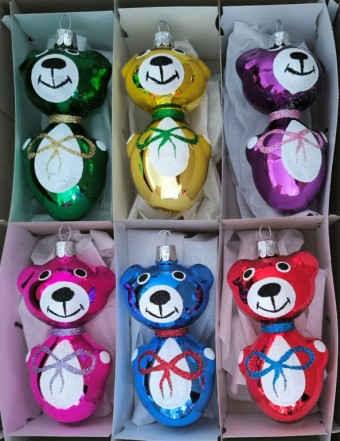 MEDVÍDEK RETRO, volně foukaný tvar, barevný