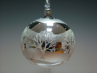 KOULE, SKLENĚNÁ, HLADKÁ, STŘÍBRNÁ, LESK, MALOVANÝ DEKOR