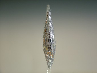 RAKETA, SKLENĚNÁ VÁNOČNÍ OZDOBA, STŘÍBRNÁ, PLAST. DEKOR