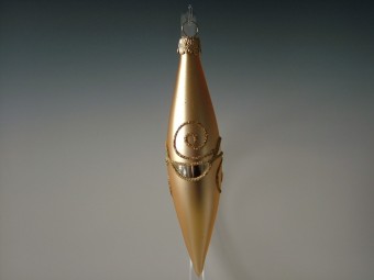 RAKETA, SKLENĚNÁ VÁNOČNÍ OZDOBA, ZLATÁ, PLAST. DEKOR