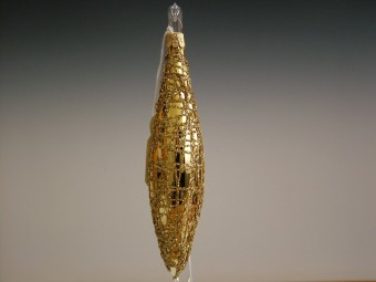 RAKETA, SKLENĚNÁ VÁNOČNÍ OZDOBA, ZLATÁ, PLAST. DEKOR