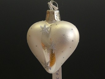 SRDCE, FORMA, HLADKÉ, BÍLÉ, MAT, STŘÍBRNÝ DEKOR HVĚZD