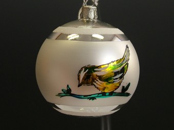 KOULE, skleněná, hladká, stříbrná, bílý mat, barevný dekor