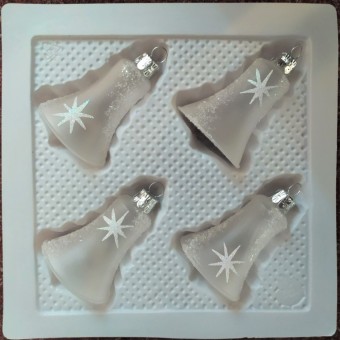 ZVONEK, SKLENĚNÁ VÁNOČNÍ OZDOBA, PRŮHLEDNÝ, BÍLÝ, DEKOR HVĚZD