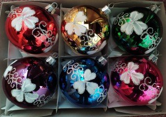 KOULE, SKLENĚNÁ, HLADKÁ, BARVA ASS, LESK, DEKOR TROJLÍSTKU