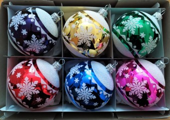 KOULE, SKLENĚNÁ, HLADKÁ, BARVA ASS, LESK, BÍLÝ DEKOR