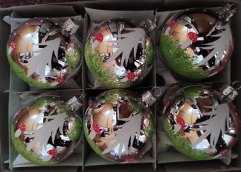 KOULE, skleněná vánoční ozdoba, stříbrná, retro dekor