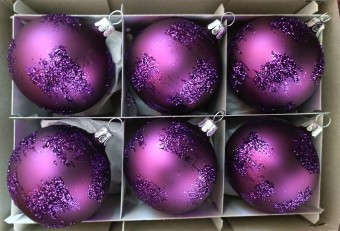 KOULE, SKLENĚNÁ, HLADKÁ, TMAVĚ FIALOVÝ MAT, SYPANÝ DEKOR