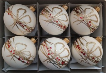 KOULE, SKLENĚNÁ, HLADKÁ, STŘÍBŘENÁ, SKOŘÁPKA, ZLATÝ DEKOR