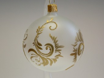 KOULE, SKLENĚNÁ VÁNOČNÍ OZDOBA, PRŮHLEDNÁ, BÍLÁ, ZLATÝ DEKOR