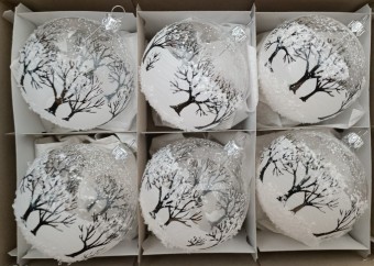 KOULE, SKLENĚNÁ VÁNOČNÍ OZDOBA, ČIRÁ, MOTIV STROMŮ