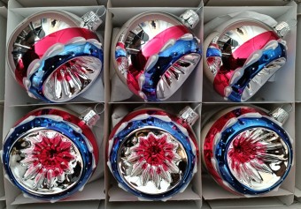 KOULE TLAČENÝ REFLEKTOR, SKLENĚNÁ, STŘÍBŘENÁ, BAREVNÝ DEKOR