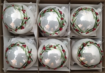 KOULE, SKLENĚNÁ, HLADKÁ, BÍLÁ, PORCELÁN, MALOVANÝ BAREVNÝ DEKOR