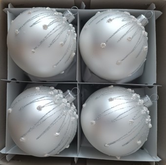 KOULE, skleněná, bílá, mat, plastický dekor