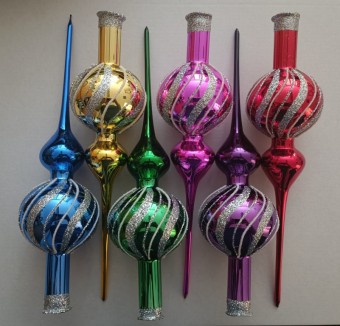 ŠPICE 1-KULOVÁ, SKLENĚNÁ OZDOBA, BARVA ASS, LESK, STŘÍBRNÝ RETRO DEKOR