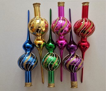 ŠPICE 1-KULOVÁ, SKLENĚNÁ OZDOBA, BARVA ASS, LESK, ZLATÝ RETRO DEKOR