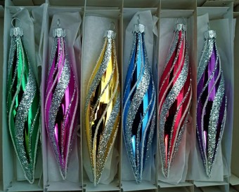 RAKETA, SKLENĚNÁ VÁNOČNÍ OZDOBA, BARVA ASS, STŘÍBRNÝ RETRO DEKOR