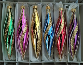 RAKETA, SKLENĚNÁ VÁNOČNÍ OZDOBA, BARVA ASS, ZLATÝ RETRO DEKOR