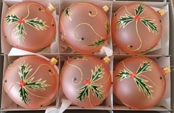 KOULE, SKLENĚNÁ VÁNOČNÍ OZDOBA, PRŮHLEDNÁ, ŠAMPAŇ, BAREVNÝ PLASTICKÝ DEKOR SE ŠATONY