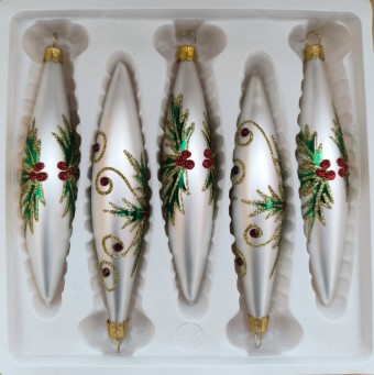 RAKETA, skleněná, bílá, mat, barevný dekor