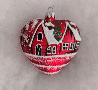 SRDCE VELKÉ, skleněné, červený mat, zimní motiv