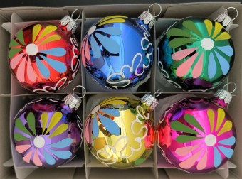 KOULE, skleněná, stříbřená, barevný retro dekor