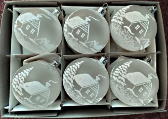 KOULE, SKLENĚNÁ VÁNOČNÍ OZDOBA, PRŮHLEDNÁ, BÍLÁ, DEKOR