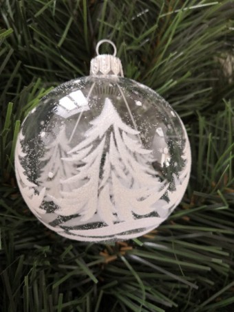 KOULE, SKLENĚNÁ VÁNOČNÍ OZDOBA, ČIRÁ, MOTIV STROMŮ
