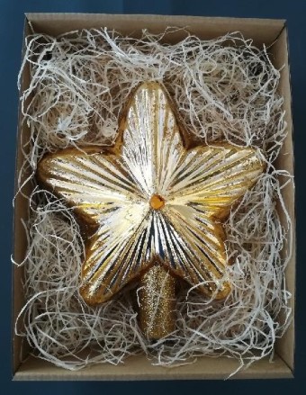 ŠPICE HVĚZDA, SKLENĚNÁ, FORMA, ZLATÁ, LESK, DEKOR, ŠATON