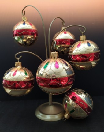 KOULE, SKLENĚNÁ, HLADKÁ, MALOVANÁ, ZLATÁ, LESK, BAREVNÝ DEKOR