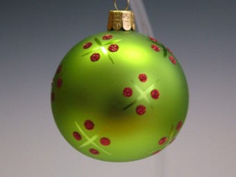 KOULE, SKLENĚNÁ, HLADKÁ, ZELENÁ, MAT, ČERVENÝ DEKOR