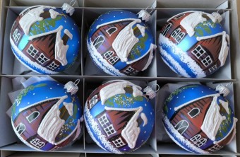 KOULE, skleněná, modrý mat, zimní dekor