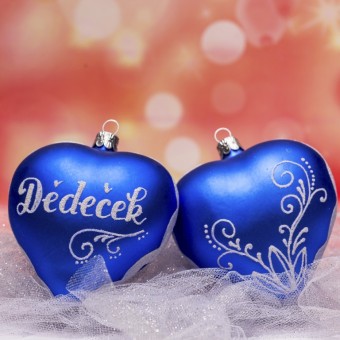 SRDCE VELKÉ, SKLENĚNÉ, TMAVĚ MODRÉ, MAT, DEKOR, BÍLÝ POSYP