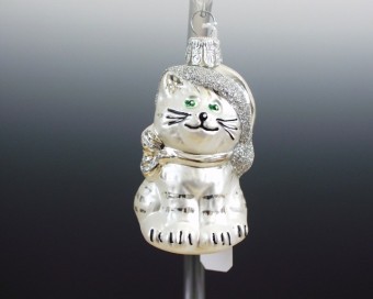 KOČKA S ČEPICÍ, FORMA, BÍLÁ, MOUROVATÁ, MAT, DEKOR