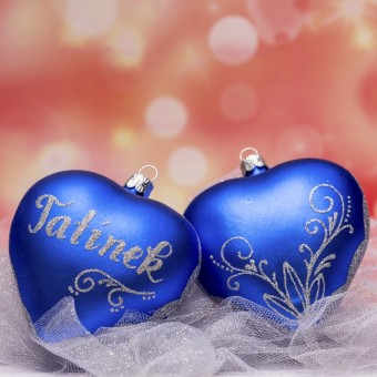 SRDCE VELKÉ, SKLENĚNÁ OZDOBA, TM. MODRÉ, MAT, STŘÍBRNÝ POSYP