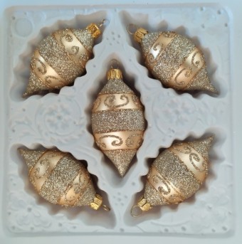 OLIVA, SKLENĚNÁ VÁNOČNÍ OZDOBA, ZLATÁ, RETRO DEKOR