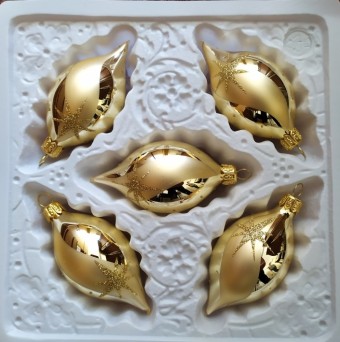 OLIVA, SKLENĚNÁ VÁNOČNÍ OZDOBA, ZLATÁ, DEKOR HVĚZD