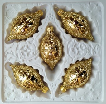 OLIVA, SKLENĚNÁ VÁNOČNÍ OZDOBA, ZLATÁ, PLAST. DEKOR