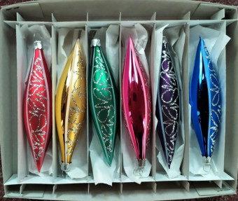 RAKETA, SKLENĚNÁ VÁNOČNÍ OZDOBA, BARVA ASS, RETRO DEKOR