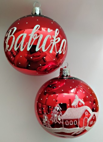 KOULE ČERVENÁ, LESK, CHALOUPKA, BÍLÝ POSYP