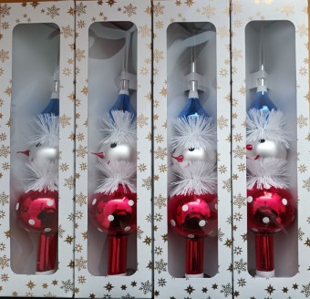 ŠPICE 2-KULOVÁ SNĚHULÁK S NOSEM, skleněná, lesk, barevný dekor