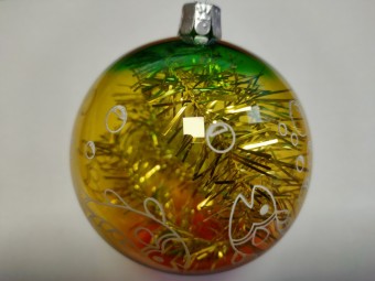 KOULE, skleněná vánoční ozdoba, čirá, barevný dekor AKVÁRIUM