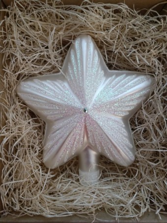 ŠPICE HVĚZDA, SKLENĚNÁ, FORMA, BÍLÝ MAT, BÍLÝ DEKOR, ŠATON