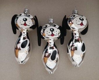 PES RETRO, SKLENĚNÝ, STŘÍBRNÝ DEKOR