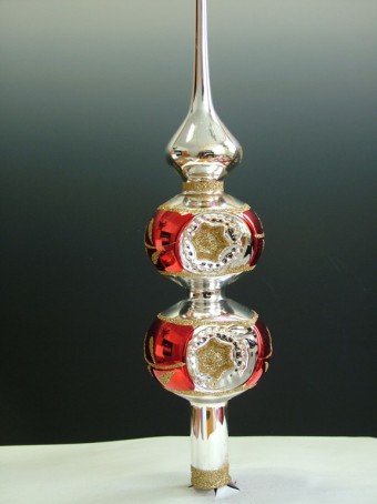 ŠPICE 2-KULOVÁ, TLAČENÁ, STŘÍBRNÁ, LESK, ČERVENÝ DEKOR