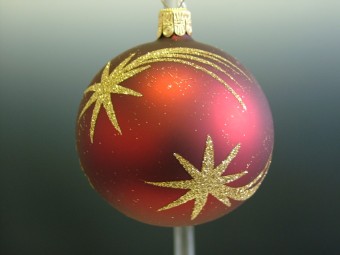 KOULE, SKLENĚNÁ, HLADKÁ, BORDÓ, MAT, DEKOR, ZLATÁ KOMETA