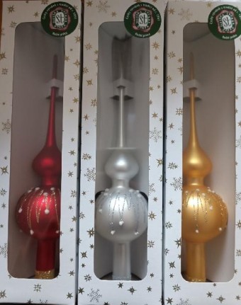 ŠPICE 1-KULOVÁ, SKLENĚNÁ OZDOBA, BAREVNÁ, PLASTICKÝ DEKOR