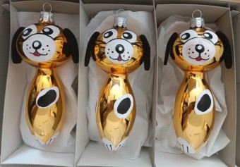 PES RETRO, skleněný, volně foukaný tvar, zlatý dekor